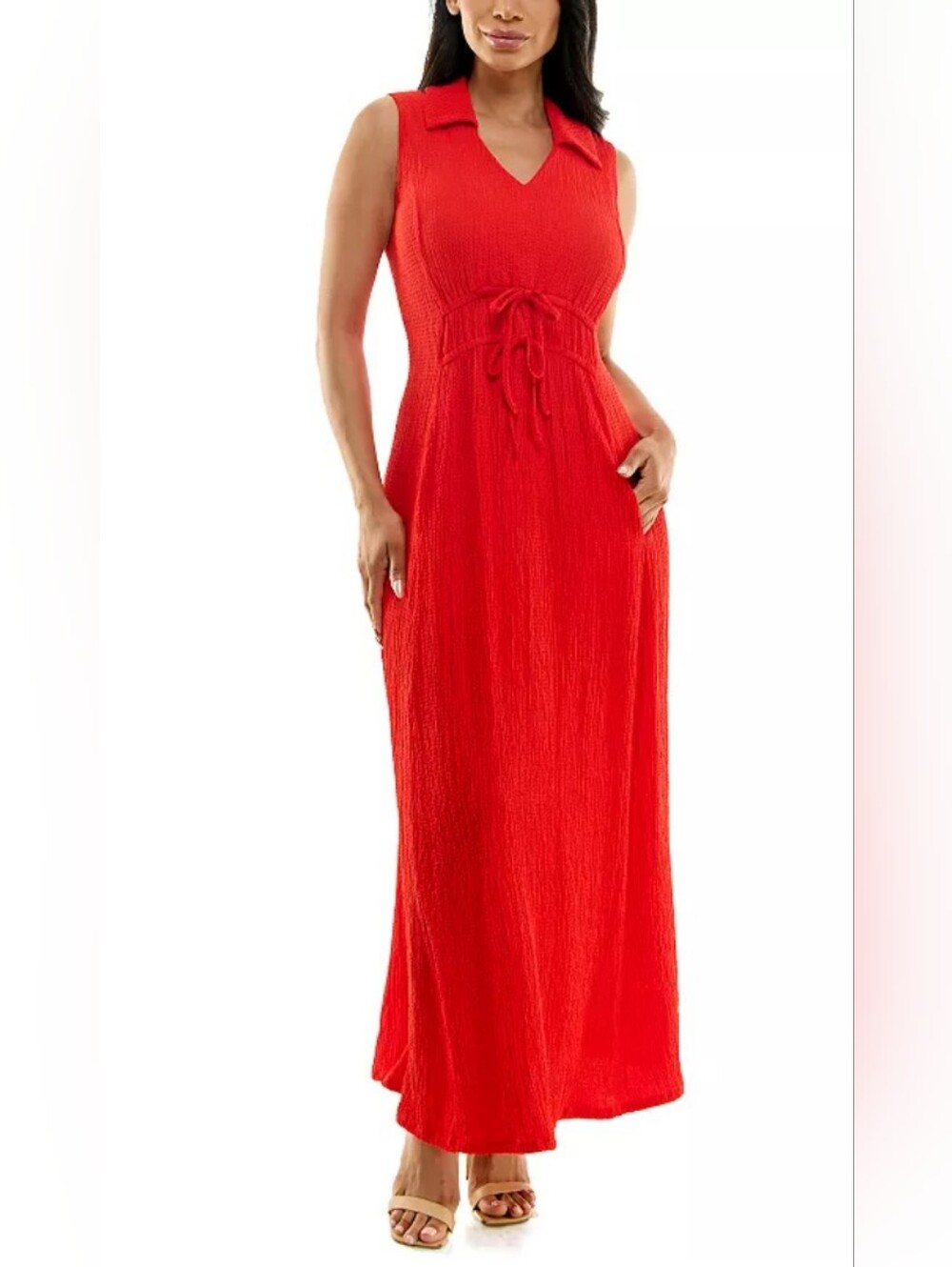 🌼B2G1🌼 Nina Leonard Red Sleeveless Maxi Dress with Tie Waist NWOT